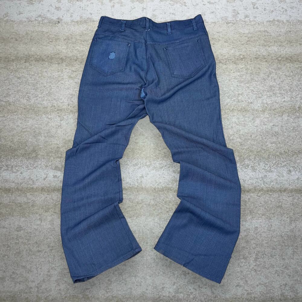 True Vintage 70s Perma Prest Dress Pants 36x32 Bootcut Flared Fit Dark Blue